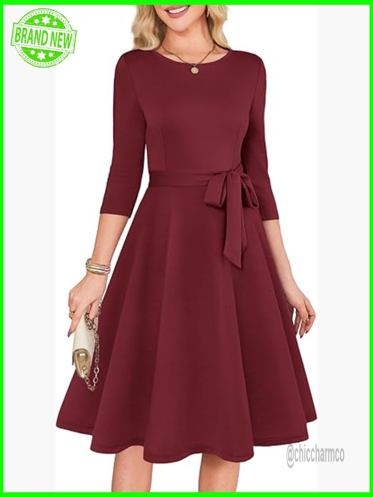 Vintage A-Line Cocktail Dress 3/4 Sleeve Formal Wedding Guest